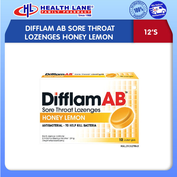 DIFFLAM AB SAKIT TEKAK LOZENGES HONEY LEMON (12'S)